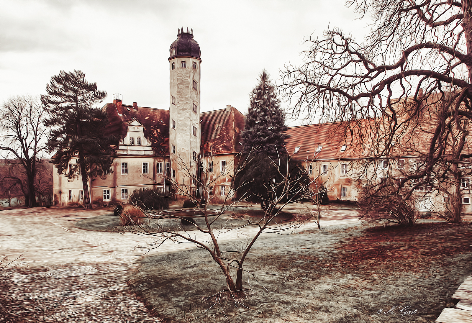 Ein melancholischer Winterspaziergang zum Schloss Schieritz bei Zehren