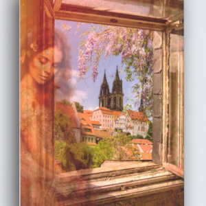 Postkarte Meißen - Frau am Fenster