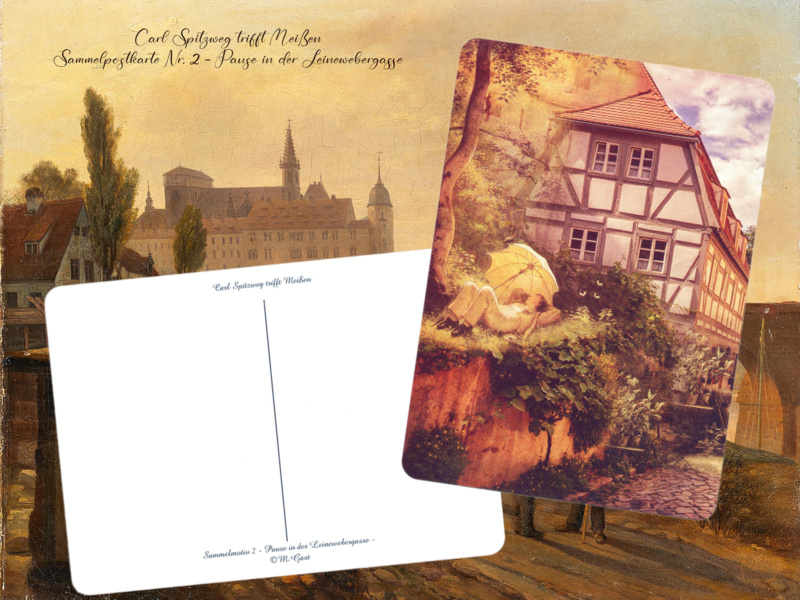 Sammel-Postkarte 2: Carl Spitzweg trifft Meißen – Pause in der Leinewebergasse