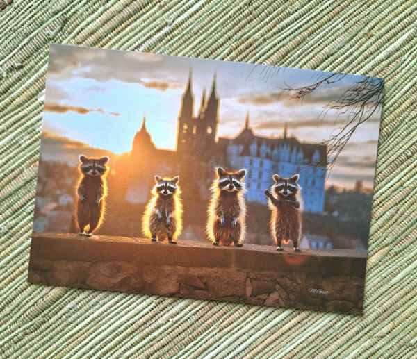 Postkarte - Die Meißner Waschbärenbande