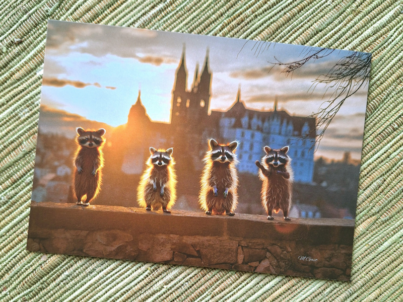 Postkarte – Die Meißner Waschbärenbande